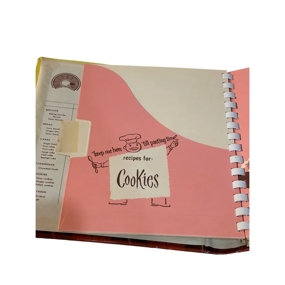 Vintage Cooking Clips Recipe Organizer Binder Mid Century Plaid Spiral Scrapbook